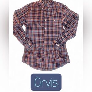 Orvis Plaid Button-Down Shirt in Navy, Orange & White